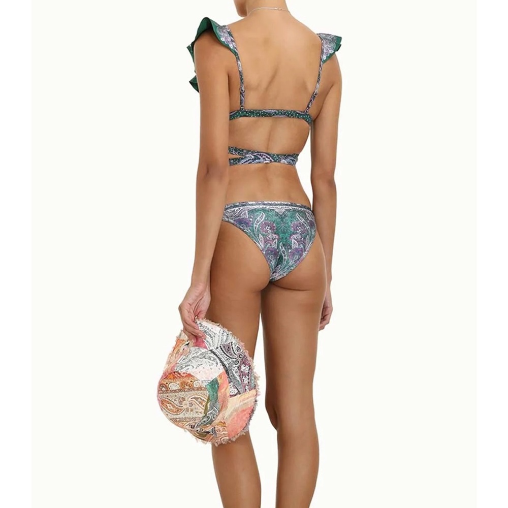 Zimmermann Green Paisley Ruffle Wrap Bikini - Picture 2 of 6